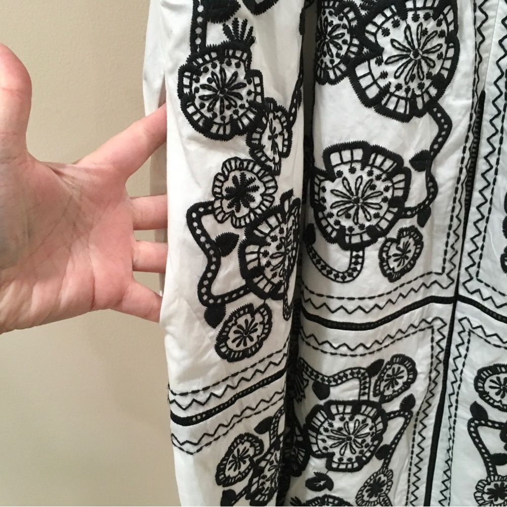 Johnny Was Womens L Mel Embroidered Midi Dress White Black Cotton Boho Parisian - Picture 5 of 9